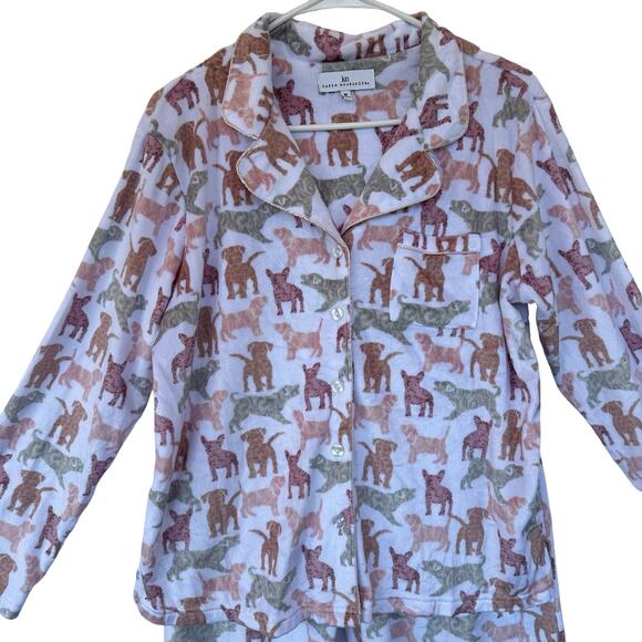 Karen Neuburger Girlfriend Fleece Pajama Set SZ M  Puppy Print Soft Loungewear - Picture 2 of 14